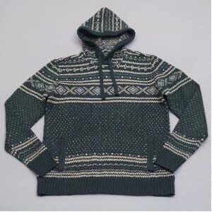 American Eagle Sweater Size Large Fair Isle Pullover Knit Hoodie